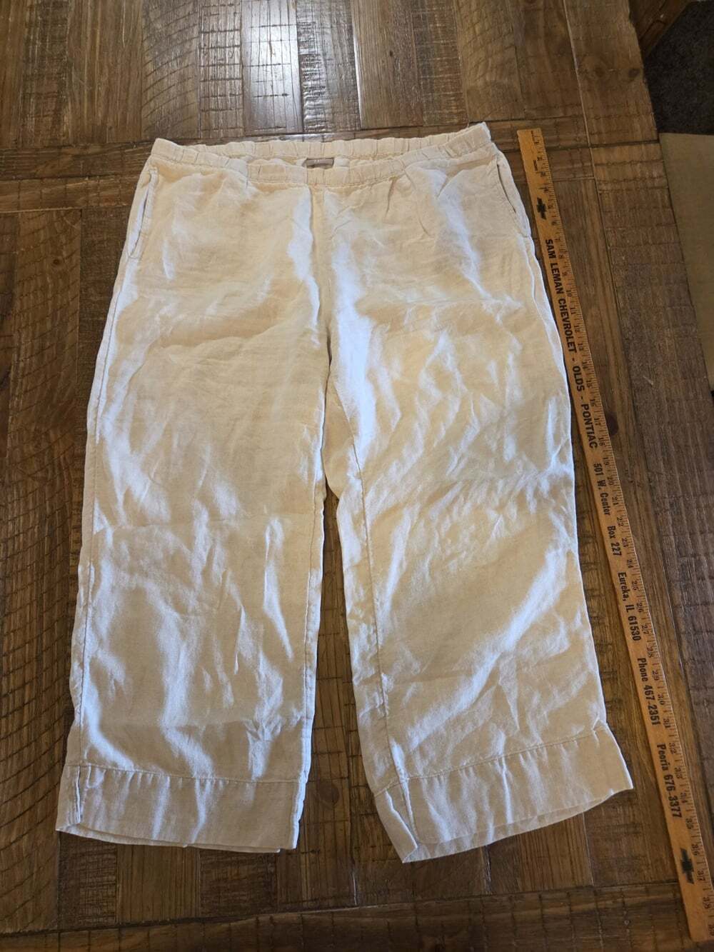 J Jill Linen Pants Sz L Tan Elastic Waist 100% Linen Wide Leg Loose Fit